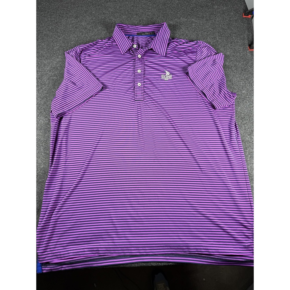 RLX Ralph Lauren‎ Striped Golf Polo XXL Purple 2015 US Open Chambers Bay Sport